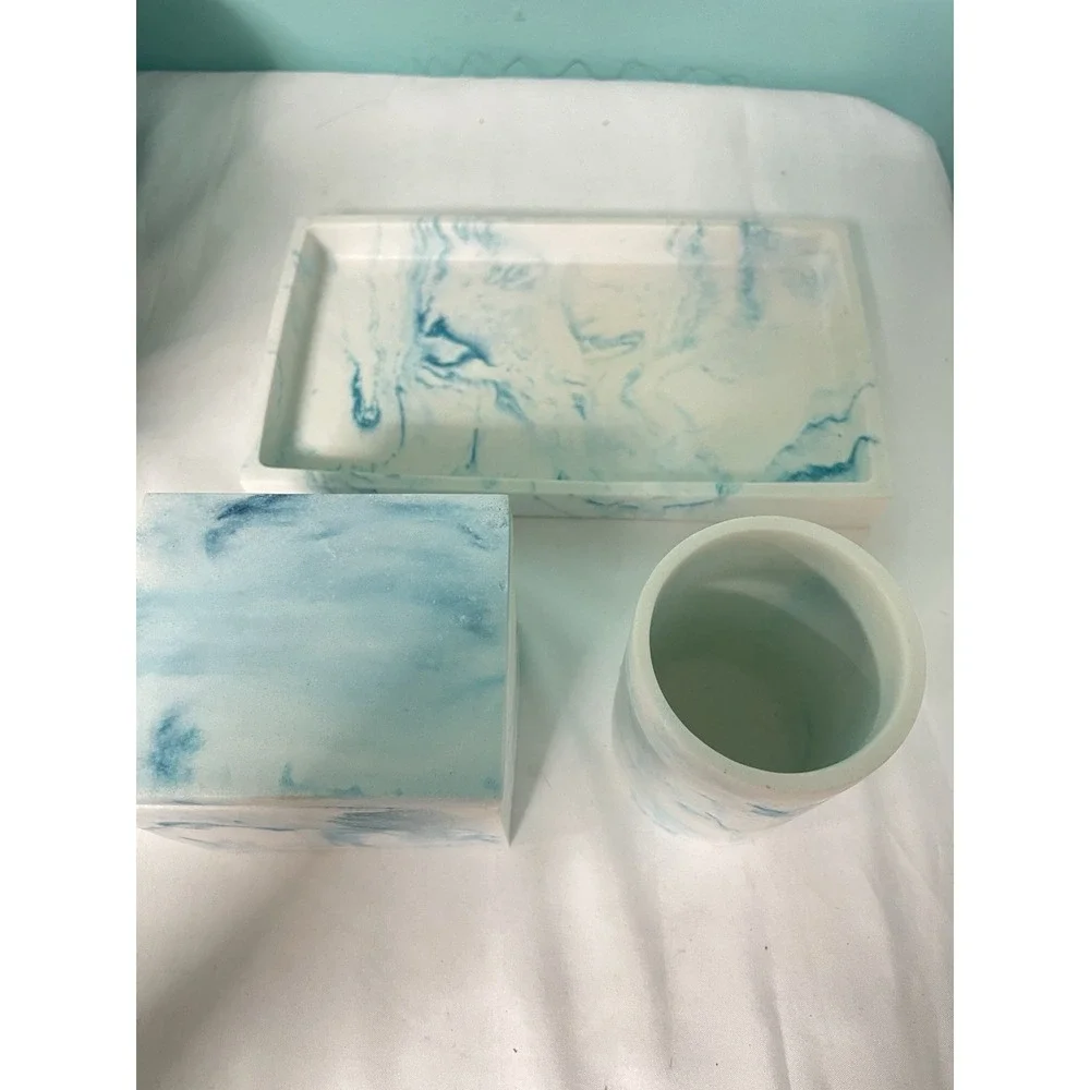 3pc‎ Celeste Bath Accessories Set Blue Marble -